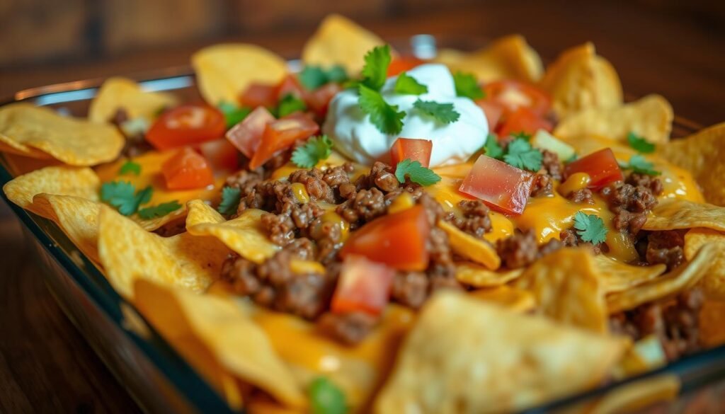 taco casserole with chips