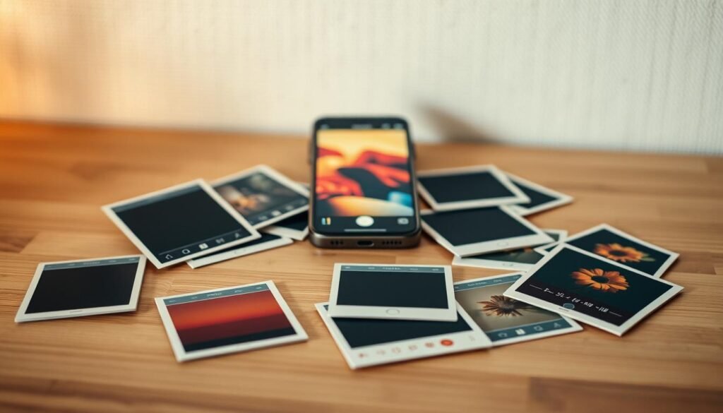 A collection of vintage-inspired Instagram filters scattered across a stylized tabletop. Soft, warm lighting casts subtle shadows, creating a cozy, nostalgic atmosphere. In the foreground, various filter overlays and adjustment tools are displayed, their icons and sliders inviting the viewer to experiment. The middle ground features a smartphone, its screen displaying a vibrant, color-corrected image. In the background, a neutral, textured backdrop provides a simple, uncluttered setting to highlight the focal filters. The overall scene conveys the power of digital editing tools to transform ordinary moments into visually captivating, Instagram-worthy content.