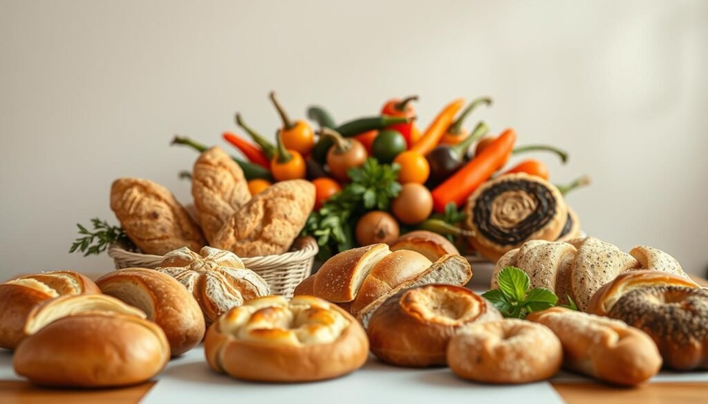 A thoughtfully arranged table showcases an array of gluten-free delicacies. In the foreground, a selection of artisanal breads and pastries, each with a distinct texture and flavor, draw the eye. Behind them, a centerpiece of roasted vegetables, their vibrant colors and intricate patterns creating a visually stunning display. The tabletop is bathed in warm, diffused lighting, casting a cozy, intimate atmosphere. In the background, a minimalist backdrop of neutral tones allows the culinary creations to take center stage, showcasing their inherent beauty and craftsmanship. This scene perfectly encapsulates the idea of transforming ordinary meals into exceptional dining experiences, catering to diverse dietary needs.