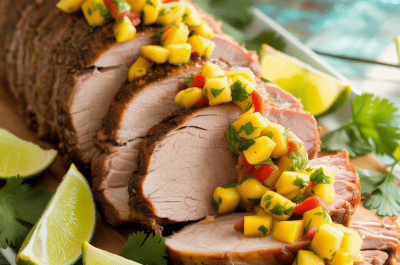 Easy Caribbean Pork Tenderloin with Mango Salsa