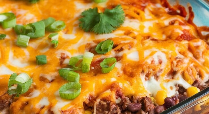 Cheesy Beef and Bean Burrito Casserole
