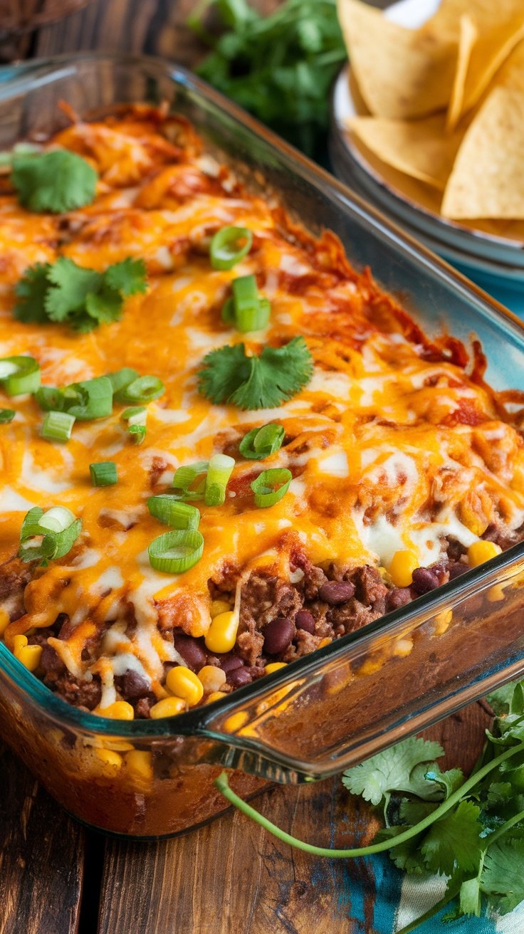 Cheesy Beef and Bean Burrito Casserole