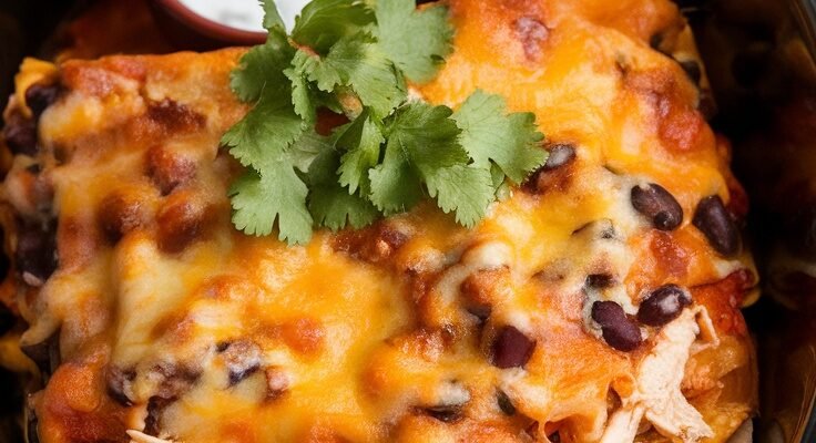 Cheesy Chicken Enchilada Casserole in the Slow Cooker
