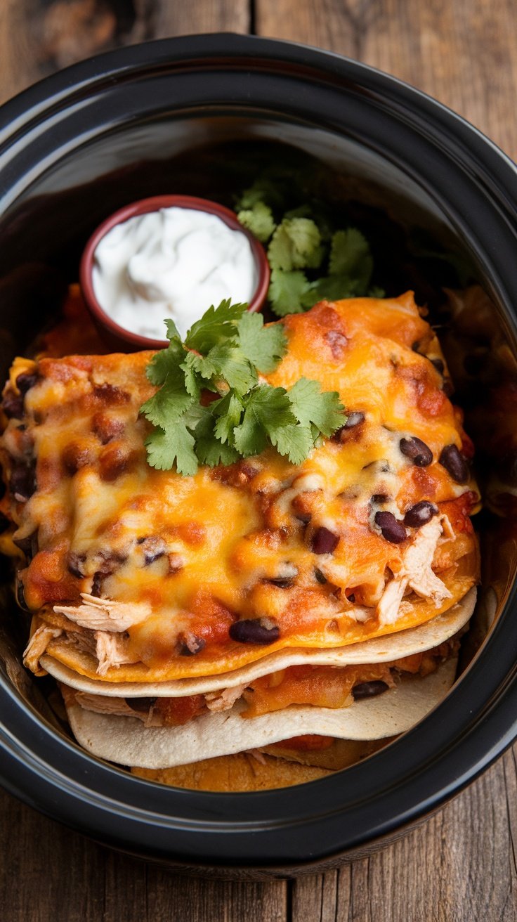 Cheesy Chicken Enchilada Casserole in the Slow Cooker