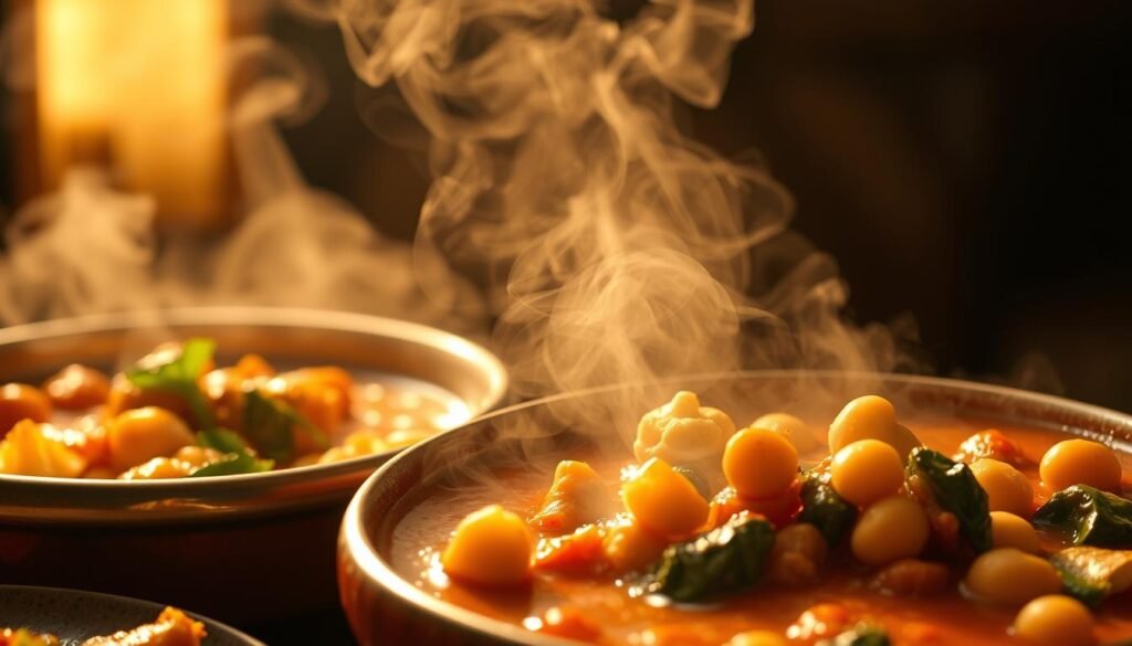 Vibrant, low-calorie Indian curries, steam rising from fragrant bowls. Simmering tomato-based sauce, aromatic spices, and tender vegetables like cauliflower, spinach, and chickpeas. Dramatic lighting casts warm, golden tones, adding depth and richness. The scene is captured in a tight, close-up composition, emphasizing the appetizing textures and colors. A sense of homemade, nourishing comfort radiates from the image, inviting the viewer to savor every bite of these flavorful, healthy dishes. Vibrant, low-calorie Indian curries, steam rising from fragrant bowls. Simmering tomato-based sauce, aromatic spices, and tender vegetables like cauliflower, spinach, and chickpeas. Dramatic lighting casts warm, golden tones, adding depth and richness. The scene is captured in a tight, close-up composition, emphasizing the appetizing textures and colors. A sense of homemade, nourishing comfort radiates from the image, inviting the viewer to savor every bite of these flavorful, healthy dishes.