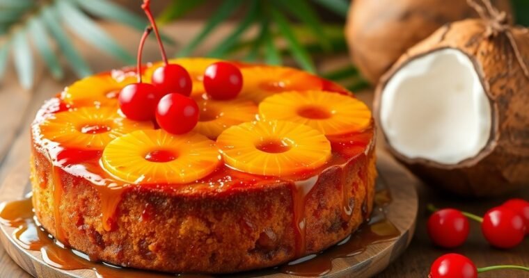 Caribbean Pineapple Upside Down Cake with Rum