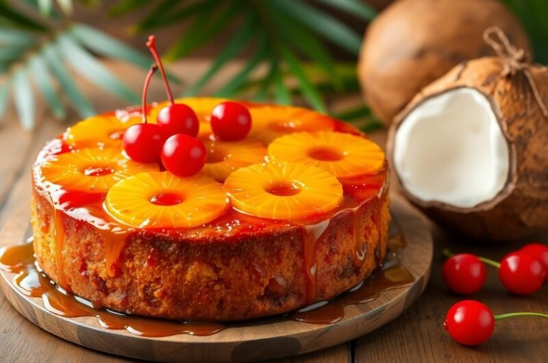 Caribbean Pineapple Upside Down Cake with Rum