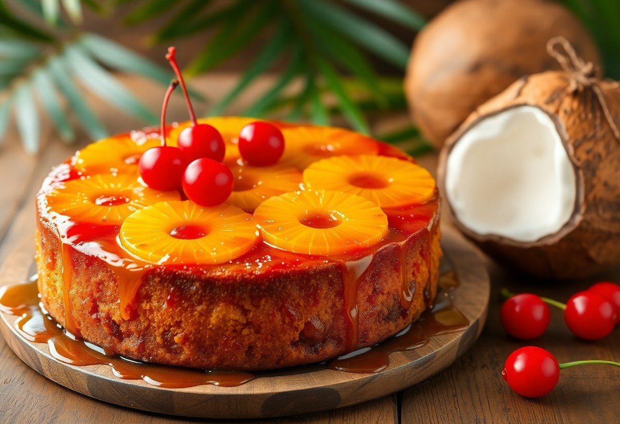 Caribbean Pineapple Upside Down Cake with Rum
