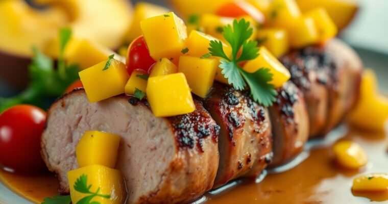 Easy Caribbean Pork Tenderloin with Mango Salsa