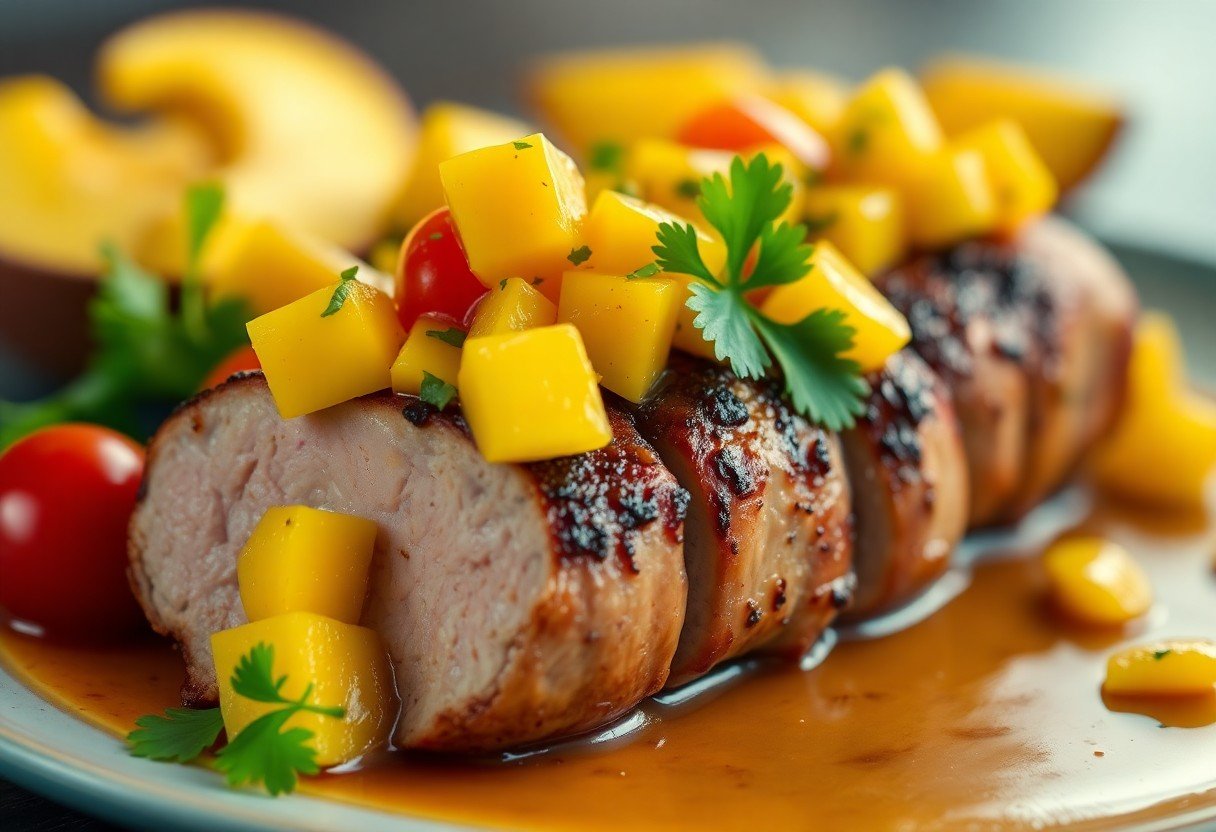 Easy Caribbean Pork Tenderloin with Mango Salsa