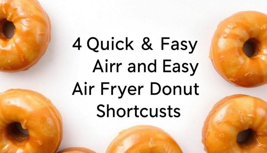 A tempting arrangement of freshly baked air fryer donuts, perfectly golden and glistening, arranged in a visually appealing manner. The donuts are positioned on a clean, light-colored surface, with a soft, diffused lighting highlighting their delectable textures and shapes. The scene exudes a sense of homemade warmth and simplicity, inviting the viewer to imagine the ease and convenience of these quick and easy air fryer donut shortcuts. The overall composition creates a visually striking and appetizing representation of the section title, "4 Quick and Easy Air Fryer Donut Shortcuts".